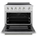 Autograph Edition 36 In. 5.2 Cu. Ft. Paramount Induction Range With 5 Element Cooktop And Electric Convection Oven In Stainless Steel With Polished Nickel Helix Handle And Knob Accents view 3