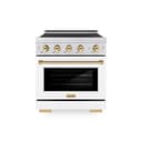 Autograph Edition 30 In. 4.2 Cu. Ft. Paramount Induction Range With 4 Element Cooktop And Electric Convection Oven In Stainless Steel With White Matte Door And Polished Gold Accents view 1