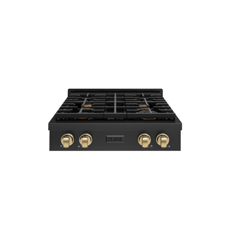 ZLINE Autograph Edition 30 in. Paramount Gas Rangetop with 4 Burners and Porcelain Cooktop in Black Stainless Steel with Champagne Bronze Accents (SRTBZ-30-CB)