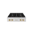 ZLINE Autograph Edition 30 in. Paramount Gas Rangetop with 4 Burners and Porcelain Cooktop in DuraSnow® Stainless Steel with Polished Gold Accents (SRTSZ-30-G) view 1
