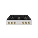 ZLINE Autograph Edition 36 in. Paramount Gas Rangetop with 6 Burners and Porcelain Cooktop in DuraSnow® Stainless Steel with Champagne Bronze Accents (SRTSZ-36-CB) view 1