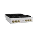 ZLINE Autograph Edition 36 in. Paramount Gas Rangetop with 6 Burners and Porcelain Cooktop in DuraSnow® Stainless Steel with Champagne Bronze Accents (SRTSZ-36-CB) view 2