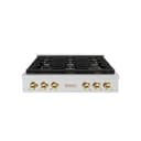 ZLINE Autograph Edition 36 in. Paramount Gas Rangetop with 6 Burners and Porcelain Cooktop in DuraSnow® Stainless Steel with Polished Gold Accents (SRTSZ-36-G) view 1