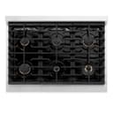 ZLINE Autograph Edition 36 in. Paramount Gas Rangetop with 6 Burners and Porcelain Cooktop in DuraSnow® Stainless Steel with Polished Gold Accents (SRTSZ-36-G) view 3