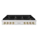 ZLINE Autograph Edition 48 in. Paramount Gas Rangetop with 8 Burners and Porcelain Cooktop in DuraSnow® Stainless Steel with Champagne Bronze Accents (SRTSZ-48-CB) view 1