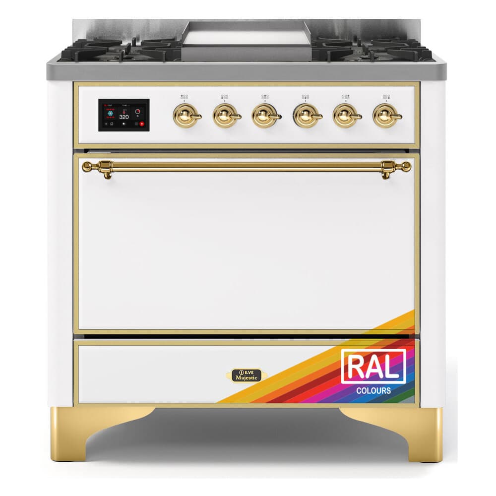 Majestic II 36 UM09FDQNS3RAG Freestanding Dual Fuel Range with 6 Sealed Burners with Griddle Single Oven with Solid Door with Brass knobs