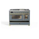 Majestic II Series 48 inch Freestanding Dual Fuel Range with Natural Gas, 8 Sealed Brass Burners, Double Ovens, 5.02 cu. ft. Total Oven Capacity, Griddle, Convection Oven, Continuous Grates, Viewing Window, Warming Drawer, with Brass Trim view 6