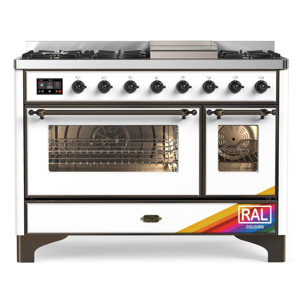 Majestic II 48 UM12FDNS3RAB Freestanding Dual Fuel Range with 8 Sealed Burners with Griddle Double Oven with Triple Glass Door with Bronze knobs
