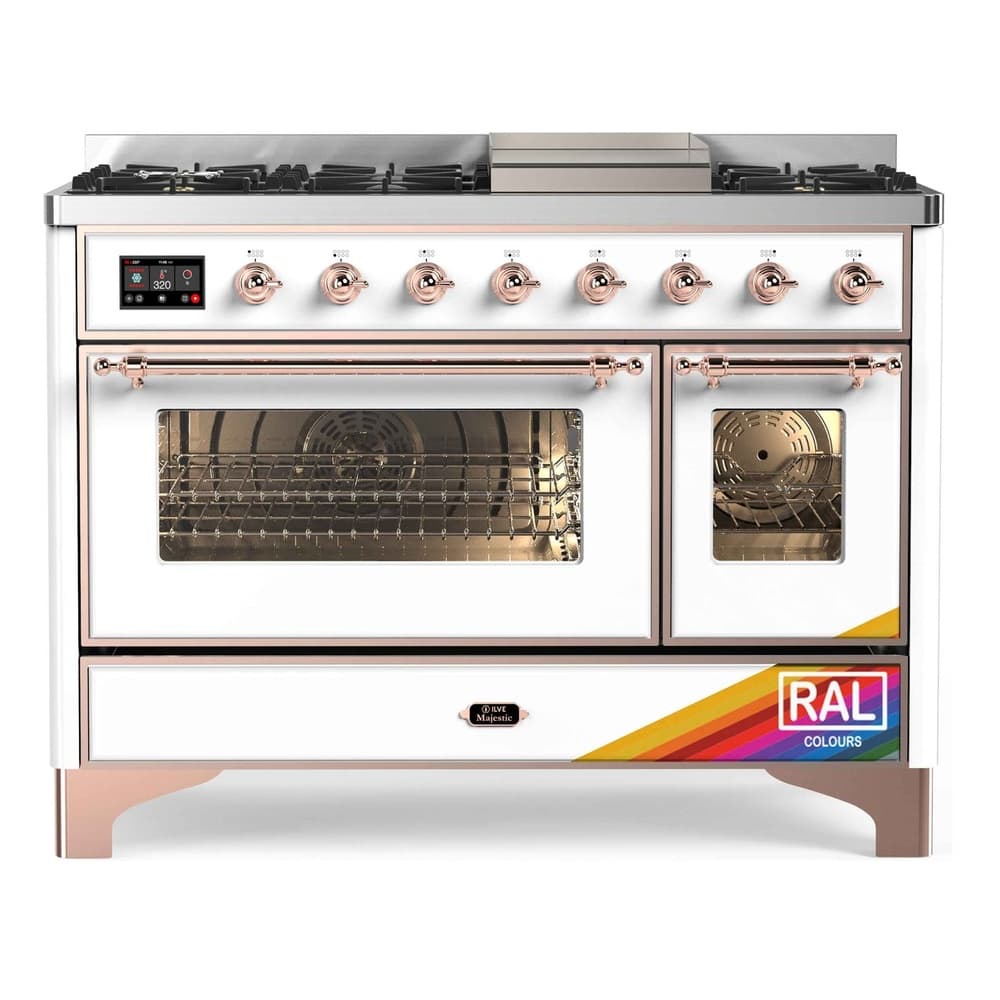 Majestic II 48 UM12FDNS3RAP Freestanding Dual Fuel Range with 8 Sealed Burners with Griddle Double Oven with Triple Glass Door with Copper knobs