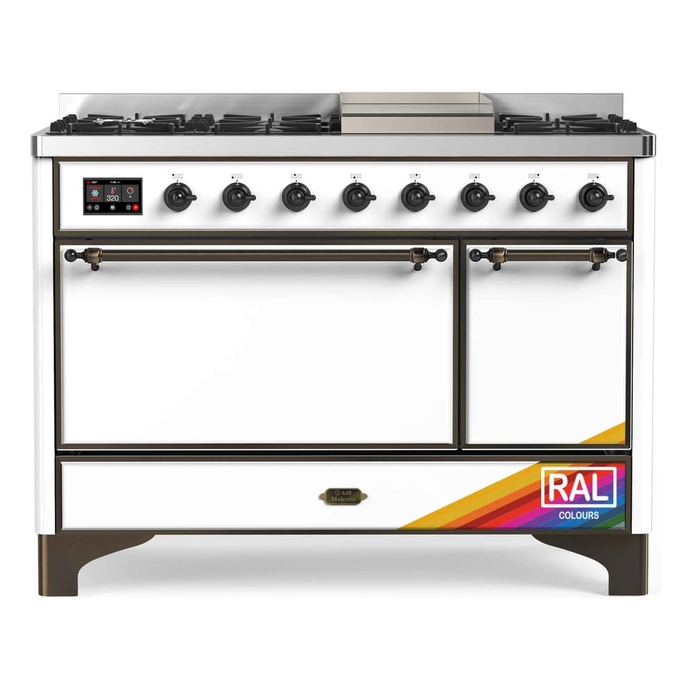 Majestic II 48 UM12FDQNS3RAB Freestanding Dual Fuel Range with 8 Sealed Burners with Griddle Double Oven with Solid Door with Bronze knobs