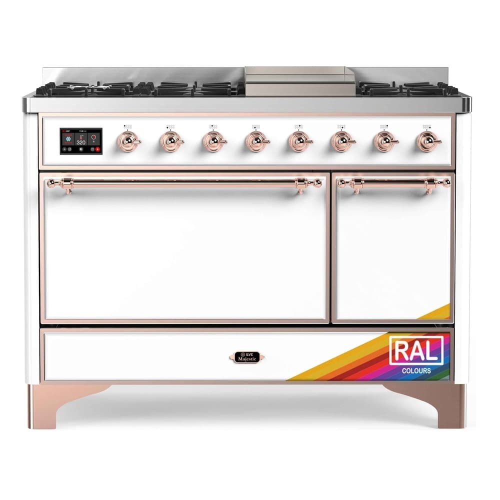 Majestic II 48 UM12FDQNS3RAP Freestanding Dual Fuel Range with 8 Sealed Burners with Griddle Double Oven with Solid Door with Copper knobs