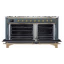 Majestic II Series 60 inch Freestanding Dual Fuel Range with Natural Gas, 9 Sealed Brass Burners, Double Ovens, 5.02 cu. ft. Total Oven Capacity, Griddle, Convection Oven, Continuous Grates, Viewing Window, Storage Drawer, with Brass Trim view 3