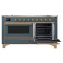 Majestic II Series 60 inch Freestanding Dual Fuel Range with Natural Gas, 9 Sealed Brass Burners, Double Ovens, 5.02 cu. ft. Total Oven Capacity, Griddle, Convection Oven, Continuous Grates, Viewing Window, Storage Drawer, with Brass Trim view 5