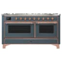Majestic II Series 60 inch Freestanding Dual Fuel Range with Liquid Propane, 9 Sealed Brass Burners, Double Ovens, 5.02 cu. ft. Total Oven Capacity, Griddle, Convection Oven, Continuous Grates, Viewing Window, Storage Drawer, with Copper Trim view 2
