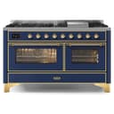 Majestic II Series 60 inch Freestanding Dual Fuel Range with Liquid Propane, 9 Sealed Brass Burners, Double Ovens, 5.02 cu. ft. Total Oven Capacity, Griddle, Convection Oven, Continuous Grates, Viewing Window, Warming Drawer, with Brass Trim view 1