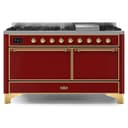 Majestic II Series 60 inch Freestanding Dual Fuel Range with Liquid Propane, 9 Sealed Brass Burners, Double Ovens, 5.02 cu. ft. Total Oven Capacity, Griddle, Convection Oven, Continuous Grates, Warming Drawer, with Brass Trim view 1