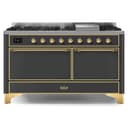 Majestic II Series 60 inch Freestanding Dual Fuel Range with Natural Gas, 9 Sealed Brass Burners, Double Ovens, 5.02 cu. ft. Total Oven Capacity, Griddle, Convection Oven, Continuous Grates, Warming Drawer, with Brass Trim view 1