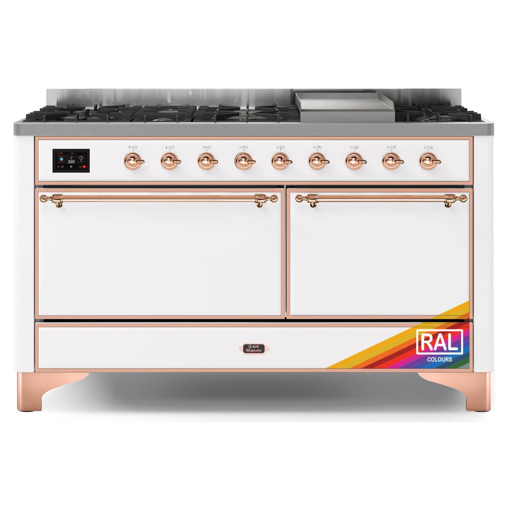 Majestic II 60 UM15FDQNS3RAP Freestanding Dual Fuel Range with 9 Sealed Burners with Griddle Double Oven with Solid Door with Copper knobs