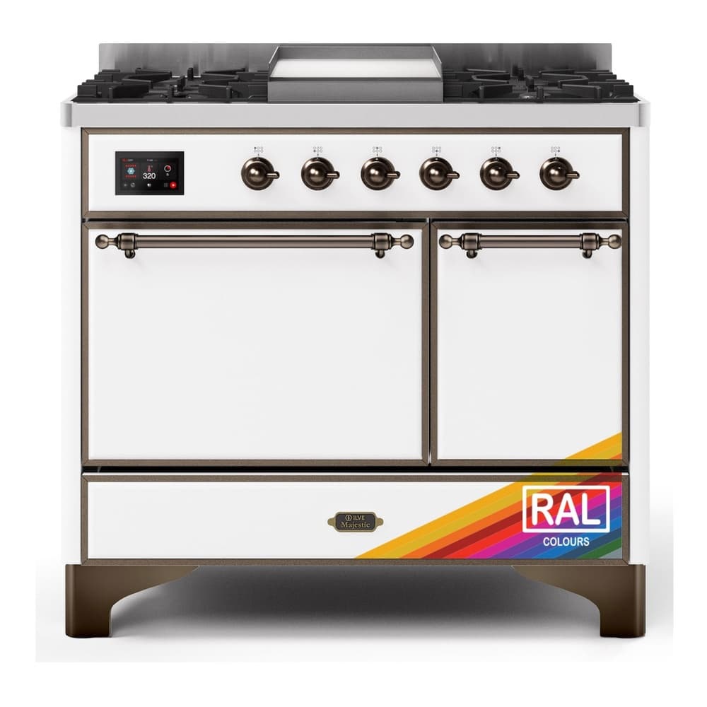 Majestic II 40 UMD10FDQNS3RAB Freestanding Dual Fuel Range with 6 Sealed Burners with Griddle Double Oven with Solid Door with Bronze knobs