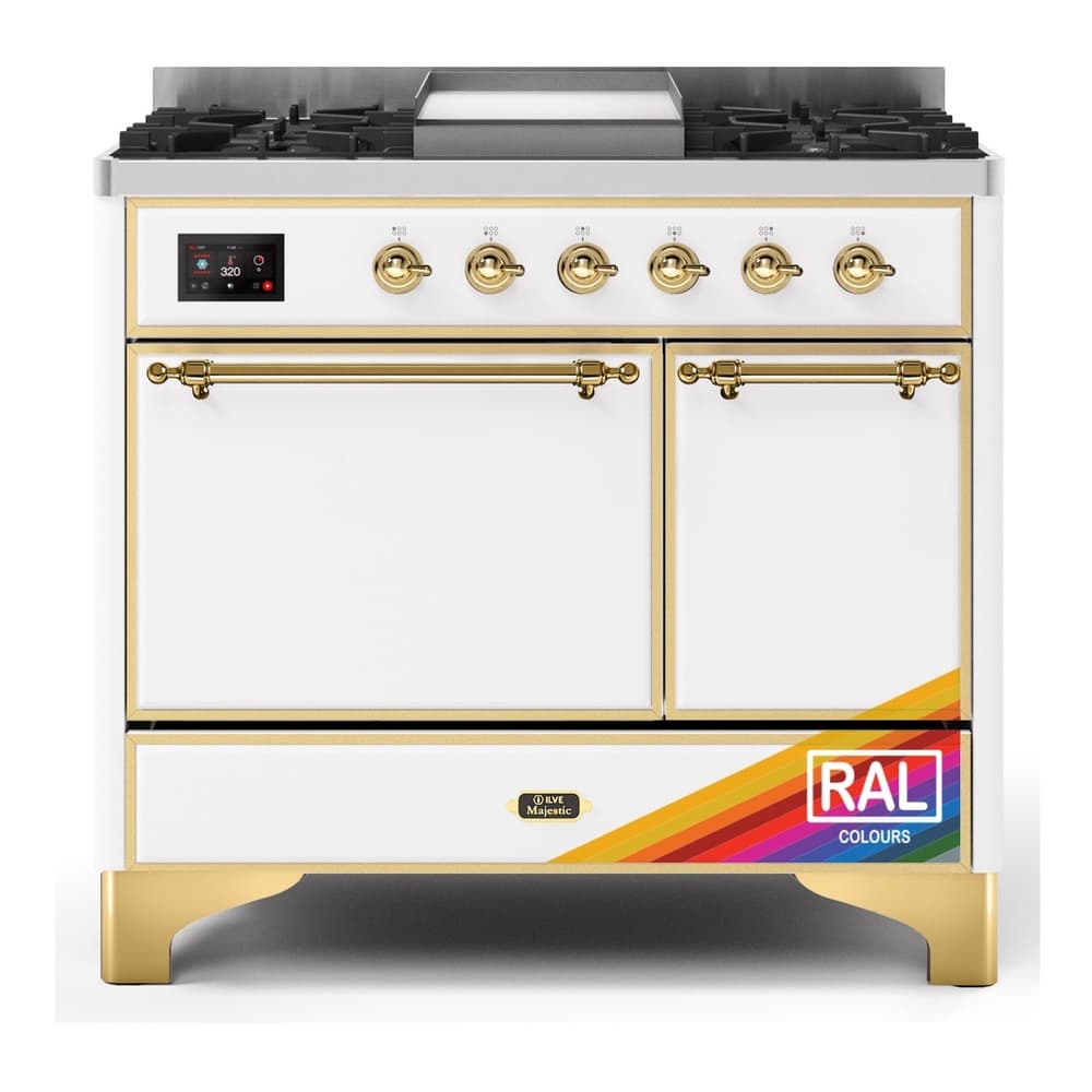 Majestic II 40 UMD10FDQNS3RAG Freestanding Dual Fuel Range with 6 Sealed Burners with Griddle Double Oven with Solid Door with Brass knobs