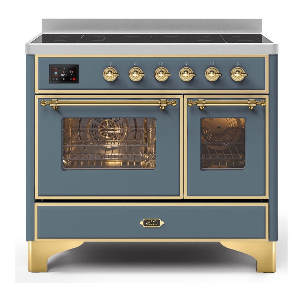 Majestic II Series 40 inch Freestanding Electric Induction Range with 6 Elements, Smoothtop Cooktop, 3.82 cu. ft. Total Oven Capacity, Convection Oven, Viewing Window, Storage Drawer, with Brass Trim