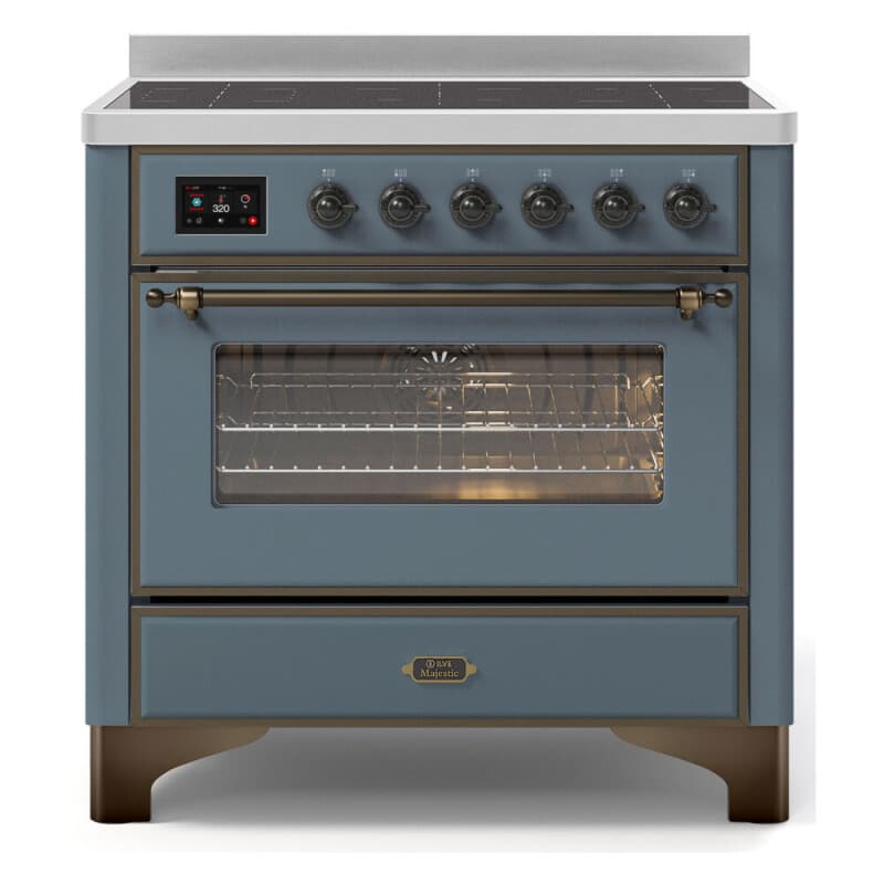 Majestic II Series 36 inch Freestanding Electric Induction Range with 5 Elements, Smoothtop Cooktop, 3.5 cu. ft. Total Oven Capacity, Convection Oven, Viewing Window, Storage Drawer, with Bronze Trim