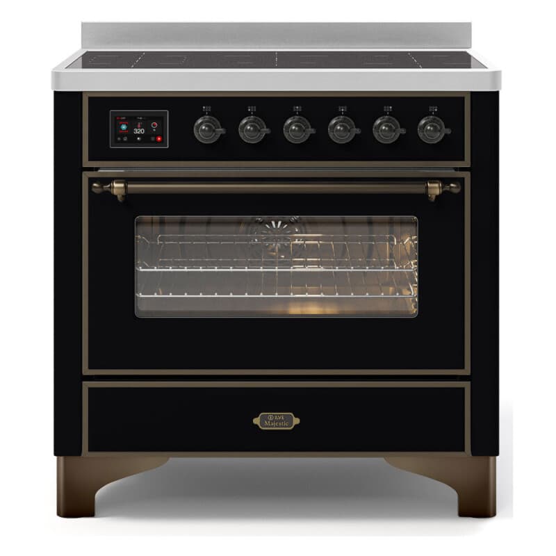 Majestic II Series 36 inch Freestanding Electric Induction Range with 5 Elements, Smoothtop Cooktop, 3.5 cu. ft. Total Oven Capacity, Convection Oven, Viewing Window, Warming Drawer, with Bronze Trim