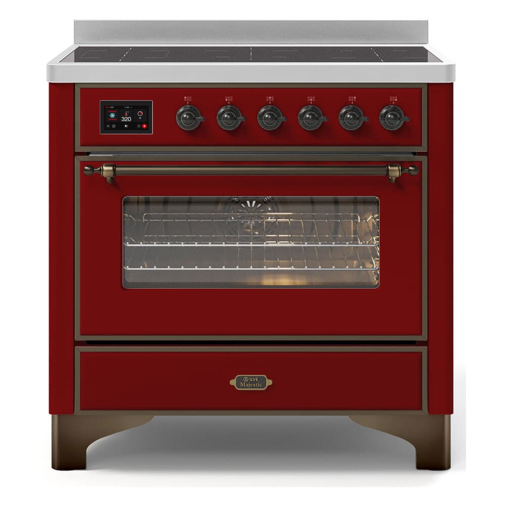 Majestic II Series 36 inch Freestanding Electric Induction Range with 5 Elements, Smoothtop Cooktop, 3.5 cu. ft. Total Oven Capacity, Convection Oven, Viewing Window, Warming Drawer, with Bronze Trim