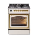 Nostalgie II Noblesse 30″ Dual Fuel Range  (Natural Gas, Triple Glass Door, Antique White, Brass) view 1