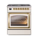 Nostalgie II Noblesse 30″ Dual Fuel Range  (Natural Gas, Triple Glass Door, Antique White, Brass) view 3