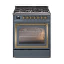 Nostalgie II Noblesse 30″ Dual Fuel Range  (Natural Gas, Triple Glass Door, Blue Grey, Brass) view 1