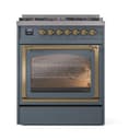 Nostalgie II Noblesse 30″ Dual Fuel Range  (Natural Gas, Triple Glass Door, Blue Grey, Brass) view 3