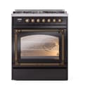 Nostalgie II Noblesse 30″ Dual Fuel Range  (Liquid Propane, Triple Glass Door, Glossy Black, Burnished) view 3