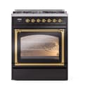 Nostalgie II Noblesse 30″ Dual Fuel Range  (Natural Gas, Triple Glass Door, Glossy Black, Brass) view 3