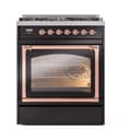 Nostalgie II Noblesse 30″ Dual Fuel Range  (Natural Gas, Triple Glass Door, Glossy Black, Copper) view 3