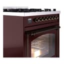 Nostalgie II Noblesse 30″ Dual Fuel Range  (Natural Gas, Triple Glass Door, Burgundy, Burnished) view 6