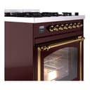 Nostalgie II Noblesse 30″ Dual Fuel Range  (Natural Gas, Triple Glass Door, Burgundy, Brass) view 6