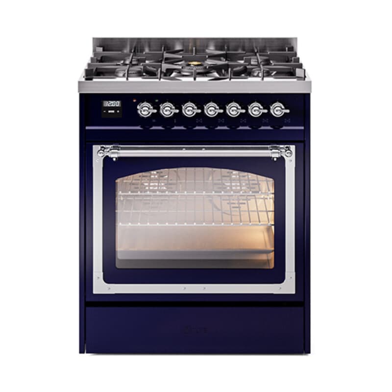 Nostalgie II Noblesse 30″ Dual Fuel Range (Liquid Propane, Triple Glass Door, Midnight Blue, Chrome)