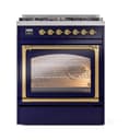 Nostalgie II Noblesse 30″ Dual Fuel Range  (Natural Gas, Triple Glass Door, Midnight Blue, Brass) view 3