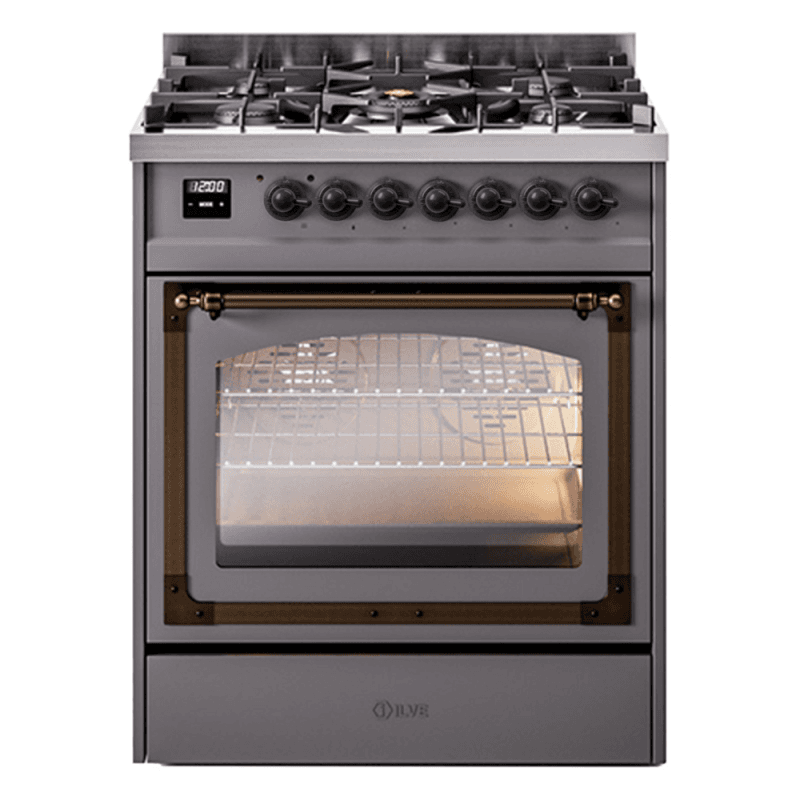 Nostalgie II Noblesse 30″ Dual Fuel Range  (Liquid Propane, Triple Glass Door, Graphite Matte, Burnished)