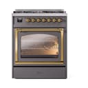 Nostalgie II Noblesse 30″ Dual Fuel Range  (Natural Gas, Triple Glass Door, Graphite Matte, Brass) view 3