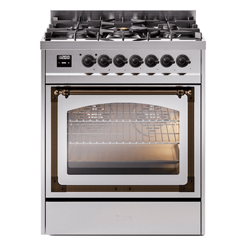 Nostalgie II Noblesse 30″ Dual Fuel Range (Natural Gas, Triple Glass Door, Stainless Steel, Burnished)
