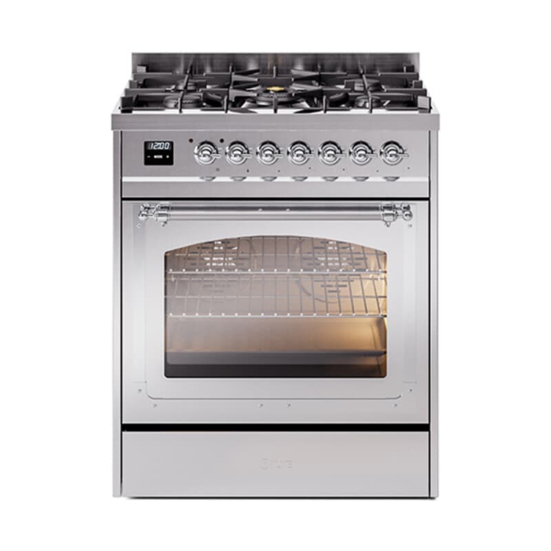 Nostalgie II Noblesse 30″ Dual Fuel Range (Natural Gas, Triple Glass Door, Stainless Steel, Chrome)