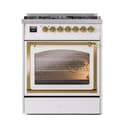 Nostalgie II Noblesse 30″ Dual Fuel Range  (Liquid Propane, Triple Glass Door, White, Brass) view 3