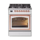 Nostalgie II Noblesse 30″ Dual Fuel Range  (Natural Gas, Triple Glass Door, White, Copper) view 1