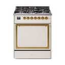 Nostalgie II Noblesse 30″ Dual Fuel Range  (Natural Gas, Solid Door, Antique White, Brass) view 1