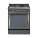 Nostalgie II Noblesse 30″ Dual Fuel Range  (Natural Gas, Solid Door, Blue Grey, Brass) view 1