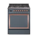 Nostalgie II Noblesse 30″ Dual Fuel Range  (Natural Gas, Solid Door, Blue Grey, Copper) view 1
