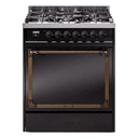 Nostalgie II Noblesse 30″ Dual Fuel Range  (Liquid Propane, Solid Door, Glossy Black, Burnished) view 1