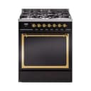 Nostalgie II Noblesse 30″ Dual Fuel Range  (Liquid Propane, Solid Door, Glossy Black, Brass) view 1